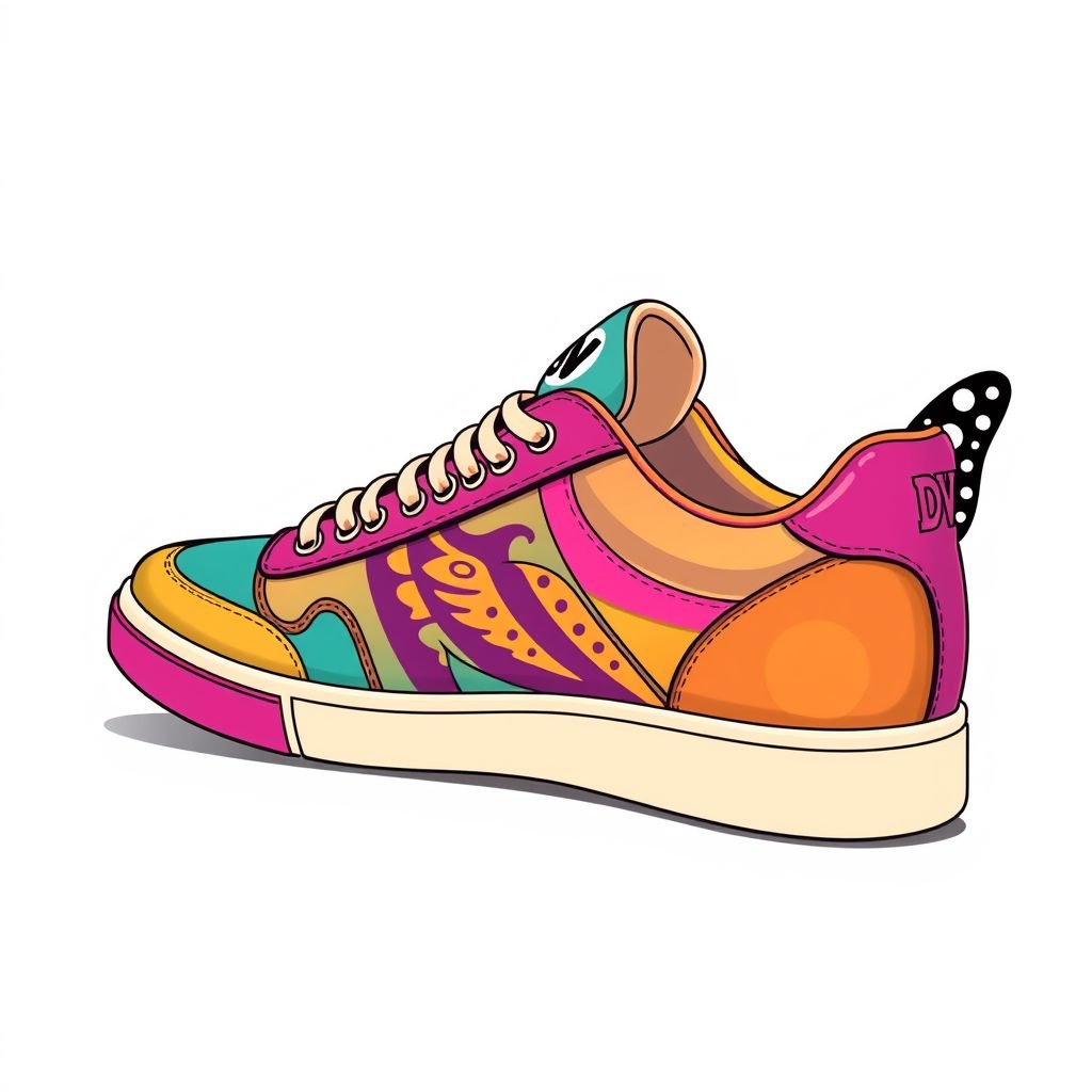 Low top, non chunky Retro style shoe, with a pop out butterfly afffect, with “DV” on tongue of shoe. And a “DV” on side if needed
Design a sleek, low-top retro sneaker, reminiscent of 70s style. The shoe features vibrant, psychedelic colors with a playful butterfly motif that pops out from the heel. The iconic "DV" logo graces the tongue and subtly on the side, embodying nostalgia with a modern twist. Perfect for a retro revival!
