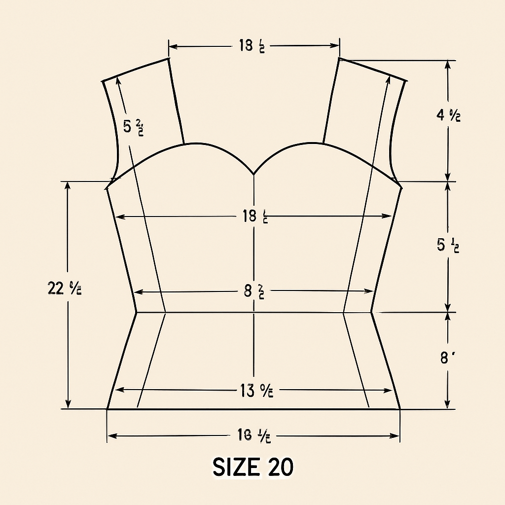 A pattern drafting of a six piece with a sweet heart neck line, with measurements all around the blouse pattern of a size 20
A pattern drafting of a six piece with a sweet heart neck line, with measurements all around the blouse pattern of a size 20