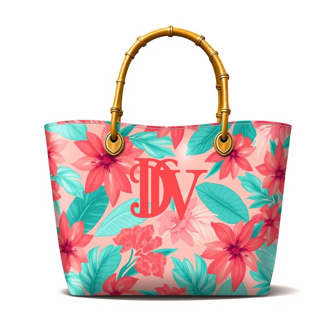 A handbag with the name “Da’Vine” on it. With DV on it
Design a chic vacation handbag named “Da'Vine,” adorned with vibrant tropical patterns and bold DV initials elegantly intertwined. The bag features a lightweight, waterproof material in coral and teal hues, complemented by bamboo handles. Perfect for beach outings, it embodies the essence of relaxation and adventure, blending style with practicality.