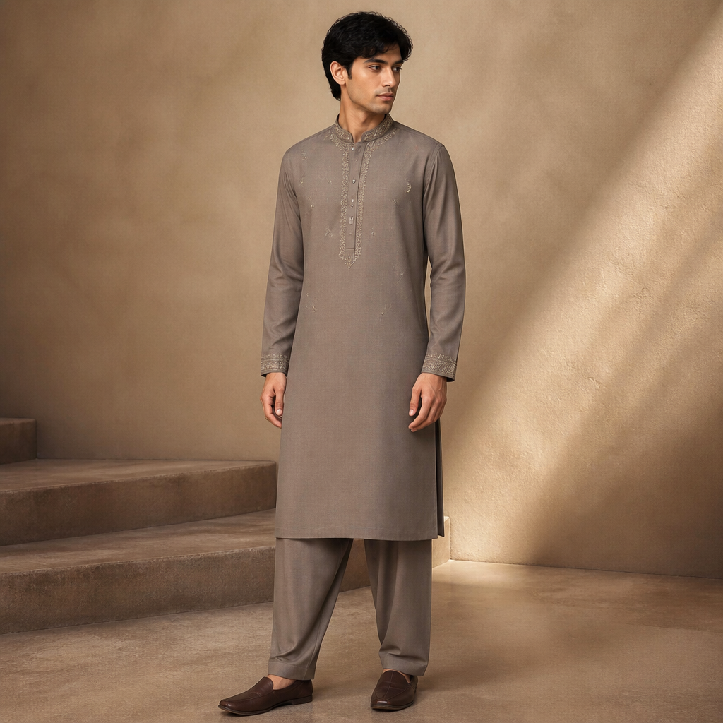 A Male Dress design, suitable for Fall. sala Store salwar software. India fashion aesthetics. Present it as professional fashion catalogue photography: the garment is the subject, shown full-length with editorial styling, neutral posing and tasteful, non-suggestive framing.
photorealistic fashion design, A Male Dress design, suitable for Fall. sala Store salwar software. India fashion aesthetics. Present it as professional fashion catalogue photography: the garment is the subject, shown full-length with editorial styling, neutral posing and tasteful, non-suggestive framing., just the design no text