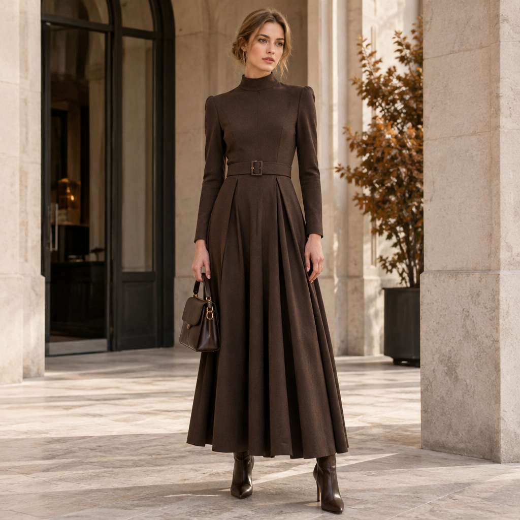 A Dress design. IQ fashion aesthetics. Current season is Autumn in IQ. Present it as professional fashion catalogue photography: the garment is the subject, shown full-length with editorial styling, neutral posing and tasteful, non-suggestive framing.
photorealistic fashion design, A Dress design. IQ fashion aesthetics. Current season is Autumn in IQ. Present it as professional fashion catalogue photography: the garment is the subject, shown full-length with editorial styling, neutral posing and tasteful, non-suggestive framing., just the design no text