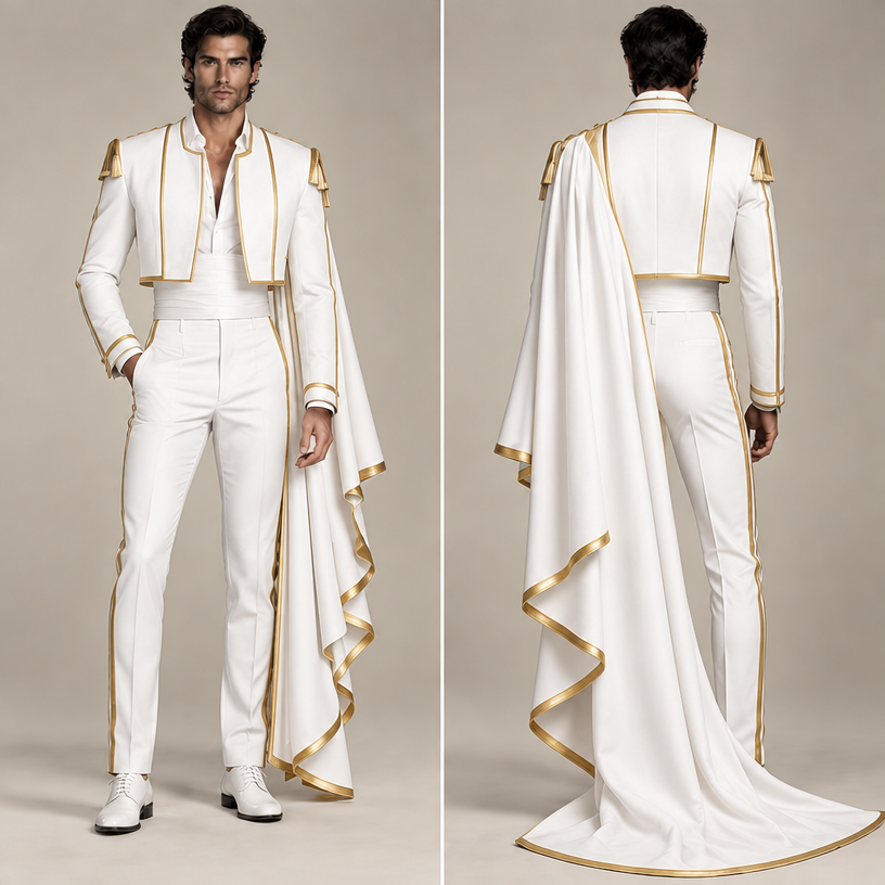 White should be the dominant color and have a touch of gold on edges
edit the attached fashion design with these instructions: White should be the dominant color and have a touch of gold on edges. keep it photorealistic, just the design no text