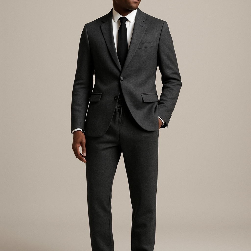 Sweatsuit mixed with buisness suits but still sport
Sweatsuit mixed with buisness suits but still sport , business style