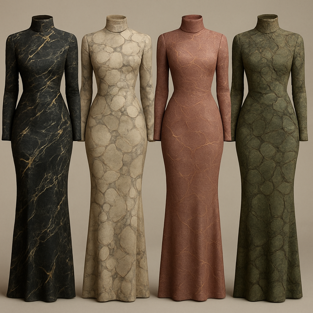 Create a modest sexy elegant fittted dress, the first of its kind, featuring a unique stone design that exudes a classy and sophisticated vibe. I'd like four designs, each showcasing different styles and fabrics. Incorporate high-end, unique chic stone designs to make them truly special. Add little sophisticated stone designs.
Create a modest sexy elegant fittted dress, the first of its kind, featuring a unique stone design that exudes a classy and sophisticated vibe. I'd like four designs, each showcasing different styles and fabrics. Incorporate high-end, unique chic stone designs to make them truly special. Add little sophisticated stone designs.