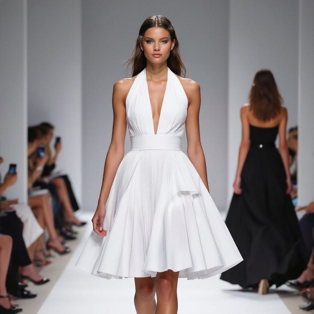 Marylin Monroe dress
White pleated halter dress, fitted bodice, full skirt.