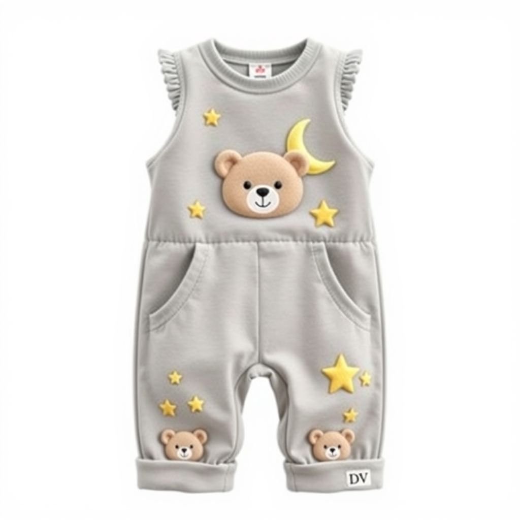 Persoplay Kids Baby girl Boy pink Simple Fashionable Cute Bear, Moon & Star Embroidery Plush 3D Hooded Jumpsuit For Home,Summer Travel. With “DV” on the bottom left corner.
Design a playful casual jumpsuit for kids featuring adorable 3D bear, moon, and star embroidery. In soft, breathable fabric, this cozy piece blends comfort and cuteness, perfect for summer adventures or lounging at home. Add the playful “DV” logo on the bottom left corner for a stylish touch.