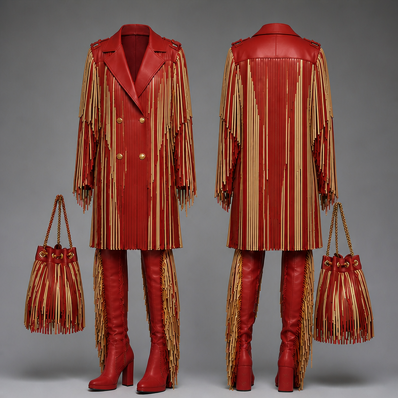 Make this in Red and gold
edit the attached fashion design with these instructions: Make this in Red and gold. keep it photorealistic, just the design no text