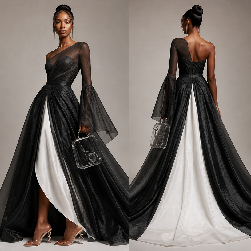 Change color to black and white
edit the attached fashion design with these instructions: Change color to black and white. keep it photorealistic, just the design no text