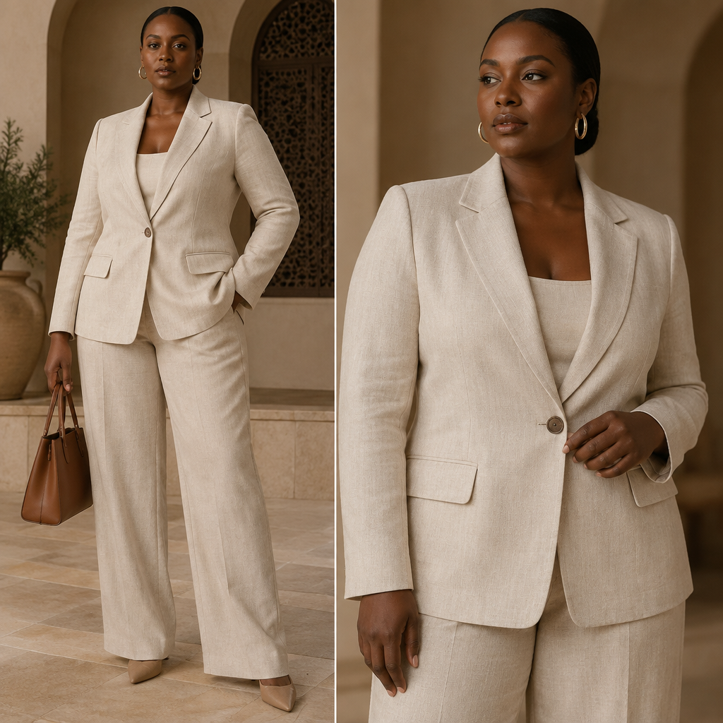 A Female Jacket design, made of Linen, with a rich, textured surface, in a Monochrome color palette, for Work, suitable for Fall, in Business + Classic + Minimalist style, shown on a model with deep skin tone and a curvy figure. Morocco fashion aesthetics. Present it as professional fashion catalogue photography: the garment is the subject, shown full-length with editorial styling, neutral posing and tasteful, non-suggestive framing.
photorealistic fashion design, A Female Jacket design, made of Linen, with a rich, textured surface, in a Monochrome color palette, for Work, suitable for Fall, in Business + Classic + Minimalist style, shown on a model with deep skin tone and a curvy figure. Morocco fashion aesthetics. Present it as professional fashion catalogue photography: the garment is the subject, shown full-length with editorial styling, neutral posing and tasteful, non-suggestive framing., business style, just the design no text