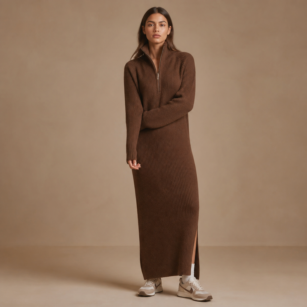A Female Dress design, suitable for Fall. Consider American fashion — diverse and trend-driven, casual-cool, athleisure influence, regional variety from NYC sophistication to LA relaxed. Current season is Autumn in United States. Present it as professional fashion catalogue photography: the garment is the subject, shown full-length with editorial styling, neutral posing and tasteful, non-suggestive framing.
photorealistic fashion design, A Female Dress design, suitable for Fall. Consider American fashion — diverse and trend-driven, casual-cool, athleisure influence, regional variety from NYC sophistication to LA relaxed. Current season is Autumn in United States. Present it as professional fashion catalogue photography: the garment is the subject, shown full-length with editorial styling, neutral posing and tasteful, non-suggestive framing., just the design no text