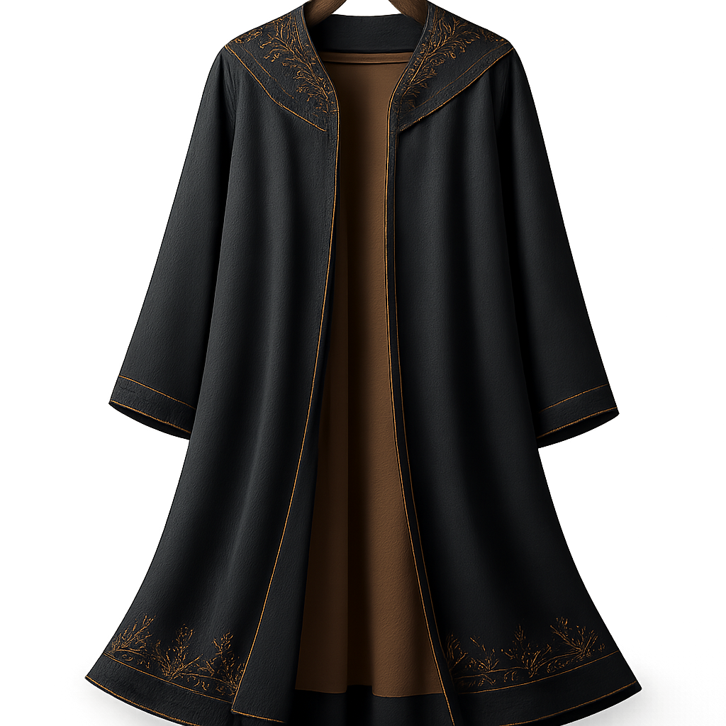 
(PNG)
Prompt:
"High‑resolution photorealistic product shot of a formal winter abaya named 'Desert Nights' hung on a padded wooden hanger with polished brass hook, padded wooden hanger visible grain texture, soft drop shadow under hanger, pleated open front revealing warm wool/cashmere lining, thin cashmere outer trim, delicate dune‑motif bead embroidery along collar and hem, deep navy base with dark burnt orange accents and sandy highlights, natural drape, slight breeze lifting hem, soft directional studio lighting with subtle cinematic rim light, isolated garment on transparent background, PNG, realistic fabric texture and bead detail, ultra‑detailed, sharp focus on garment, 3:4 vertical, no text, no watermark."

Negative prompt:
"no watermark, no logos, no text, no people, no faces, low-resolution, cartoon, oversaturated colors, distorted proportions, extra props, messy background"

: 1536×2048 أو 1024×1365.  
- Steps: 20–40.  
- Guidance/CFG scale: 7–9.  
- Sampler: DDIM / Euler a / DPM++
- Seed: seed.  
--thumb‑friendly: "soft drop shadow""padded wooden hanger visible grain texture".

2) (1:1 crop)
Prompt:
"Ultra‑detailed macro close‑up 1:1 crop of bead embroidery and cashmere trim on the 'Desert Nights' abaya, tight frame showing collar/hem beadwork and fabric weave, warm wool/cashmere lining visible at edge, realistic thread and bead texture, shallow depth of field (soft bokeh), soft studio lighting with subtle rim/highlight on beads, neutral blurred background or transparent PNG if requested, ultra‑high detail, no text, no watermark."

Negative prompt:
"no watermark, no logos, no text, no people, no faces, low-resolution, cartoon, oversaturated colors, distorted stitches, blurred bead detail, extra props"

2048×2048 أو 1536×1536.  
- Steps: 30–50
- Guidance/CFG scale: 7–9.  
- Sampler: DDIM / DPM++ / Euler a.  
- Depth/DOF: "shallow depth of field" + "macro detail"
- Seed: seed


(PNG)
Prompt:
"High‑resolution photorealistic product shot of a formal winter abaya named 'Desert Nights' hung on a padded wooden hanger with polished brass hook, padded wooden hanger visible grain texture, soft drop shadow under hanger, pleated open front revealing warm wool/cashmere lining, thin cashmere outer trim, delicate dune‑motif bead embroidery along collar and hem, deep navy base with dark burnt orange accents and sandy highlights, natural drape, slight breeze lifting hem, soft directional studio lighting with subtle cinematic rim light, isolated garment on transparent background, PNG, realistic fabric texture and bead detail, ultra‑detailed, sharp focus on garment, 3:4 vertical, no text, no watermark."

Negative prompt:
"no watermark, no logos, no text, no people, no faces, low-resolution, cartoon, oversaturated colors, distorted proportions, extra props, messy background"

: 1536×2048 أو 1024×1365.  
- Steps: 20–40.  
- Guidance/CFG scale: 7–9.  
- Sampler: DDIM / Euler a / DPM++
- Seed: seed.  
--thumb‑friendly: "soft drop shadow""padded wooden hanger visible grain texture".

2) (1:1 crop)
Prompt:
"Ultra‑detailed macro close‑up 1:1 crop of bead embroidery and cashmere trim on the 'Desert Nights' abaya, tight frame showing collar/hem beadwork and fabric weave, warm wool/cashmere lining visible at edge, realistic thread and bead texture, shallow depth of field (soft bokeh), soft studio lighting with subtle rim/highlight on beads, neutral blurred background or transparent PNG if requested, ultra‑high detail, no text, no watermark."

Negative prompt:
"no watermark, no logos, no text, no people, no faces, low-resolution, cartoon, oversaturated colors, distorted stitches, blurred bead detail, extra props"

2048×2048 أو 1536×1536.  
- Steps: 30–50
- Guidance/CFG scale: 7–9.  
- Sampler: DDIM / DPM++ / Euler a.  
- Depth/DOF: "shallow depth of field" + "macro detail"
- Seed: seed