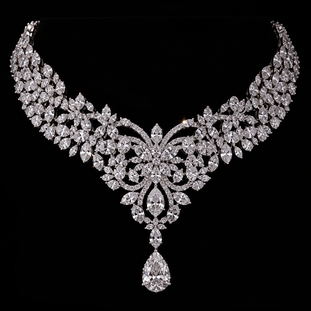Diamond Necklace, Black Background, Product Photo
photorealistic fashion design, Diamond Necklace, Black Background, Product Photo, haute_couture style, just the design no text