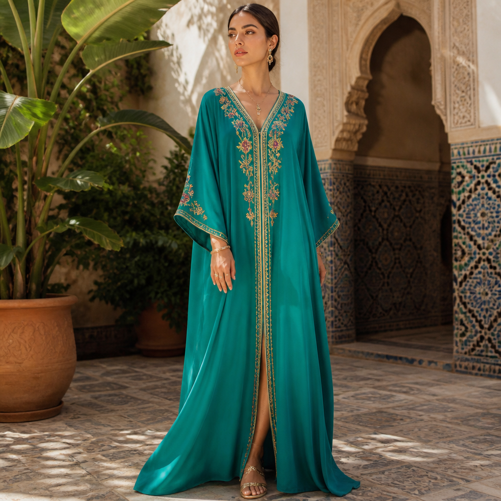 A Female Dress design, suitable for Summer. Consider Moroccan fashion — caftan, djellaba, intricate embroidery, jewel-toned fabrics. Current season is Summer in Morocco.
photorealistic fashion design, A Female Dress design, suitable for Summer. Consider Moroccan fashion — caftan, djellaba, intricate embroidery, jewel-toned fabrics. Current season is Summer in Morocco., just the design no text
