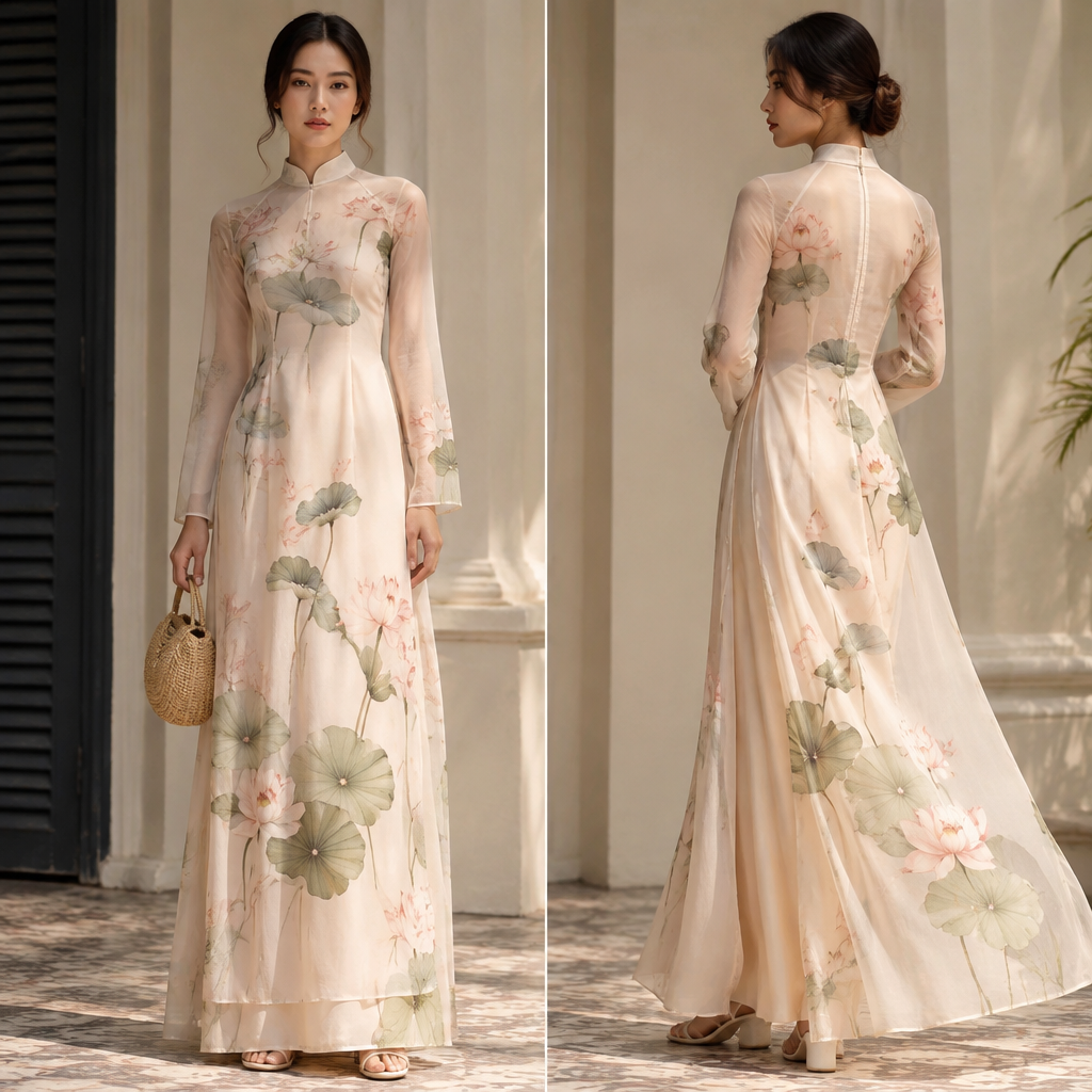 A Female Dress design, suitable for Summer. Consider Vietnamese fashion — ao dai influence, silk traditions, tropical-practical, French-colonial style echoes. Present it as professional fashion catalogue photography: the garment is the subject, shown full-length with editorial styling, neutral posing and tasteful, non-suggestive framing.
photorealistic fashion design, A Female Dress design, suitable for Summer. Consider Vietnamese fashion — ao dai influence, silk traditions, tropical-practical, French-colonial style echoes. Present it as professional fashion catalogue photography: the garment is the subject, shown full-length with editorial styling, neutral posing and tasteful, non-suggestive framing., just the design no text