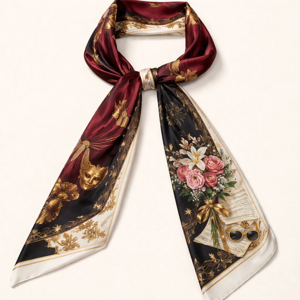 Silk scarf that is 5x86cm designed for someone who is attending a theater production
Silk scarf that is 5x86cm designed for someone who is attending a theater production, classic style