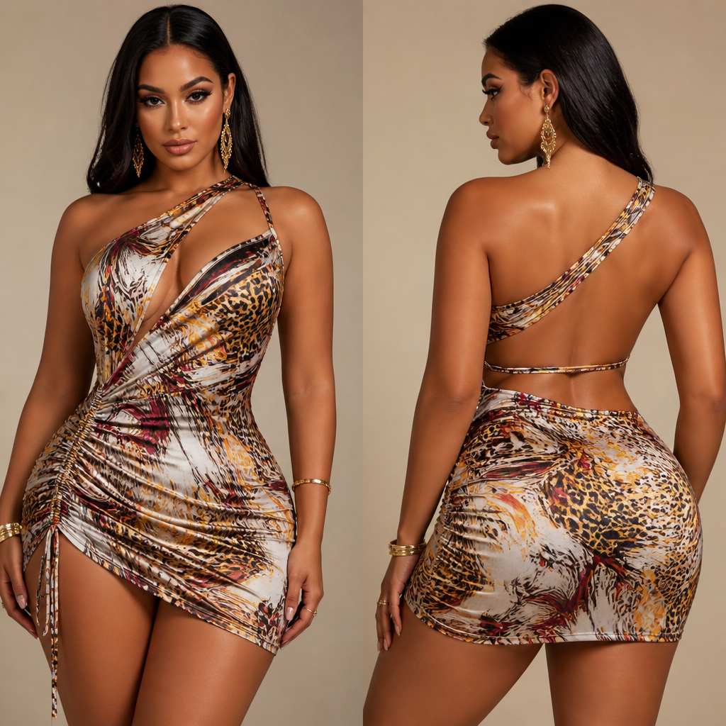create image for creative sexy trendy design for Ruched Side Print Dress
mini bodycon
nightlife party night clubwear
front and back
african curvy model. Egypt fashion aesthetics.
photorealistic fashion design, create image for creative sexy trendy design for Ruched Side Print Dress
mini bodycon
nightlife party night clubwear
front and back
african curvy model. Egypt fashion aesthetics., just the design no text