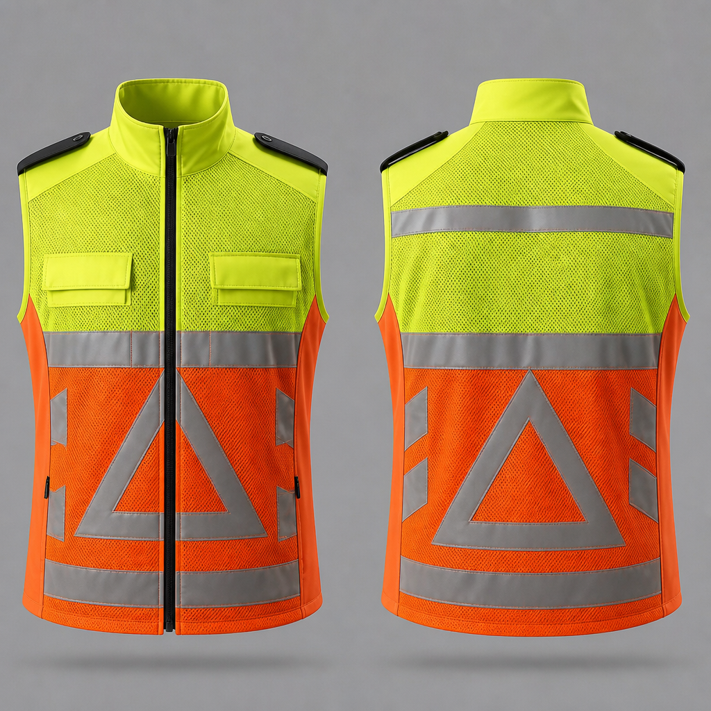 photorealistic fashion design, A Male Coat design, for Work, suitable for Summer, in Biker style. officeel verkeersregelaar motorvest zonder mouwen. stof ademend gaatjes. bovenstuk fluor geel onderstuk fluor oranje. schouders fluor geel softshell.zijkanten sofshell fluor oranje. 2 lipjes op de borst voor porto fluor geel rits zwart . zwarte eupaletten op schouders. Netherlands fashion aesthetics., biker style, just the design no text, show front and back. Refinement: dit ontwerp zo houden plus verkeersregelaar driehoek en strepen
photorealistic fashion design, photorealistic fashion design, A Male Coat design, for Work, suitable for Summer, in Biker style. officeel verkeersregelaar motorvest zonder mouwen. stof ademend gaatjes. bovenstuk fluor geel onderstuk fluor oranje. schouders fluor geel softshell.zijkanten sofshell fluor oranje. 2 lipjes op de borst voor porto fluor geel rits zwart . zwarte eupaletten op schouders. Netherlands fashion aesthetics., biker style, just the design no text, show front and back. Refinement: dit ontwerp zo houden plus verkeersregelaar driehoek en strepen, just the design no text