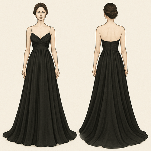 Empire Waist Dress for evening with strapless and v neck with tail
