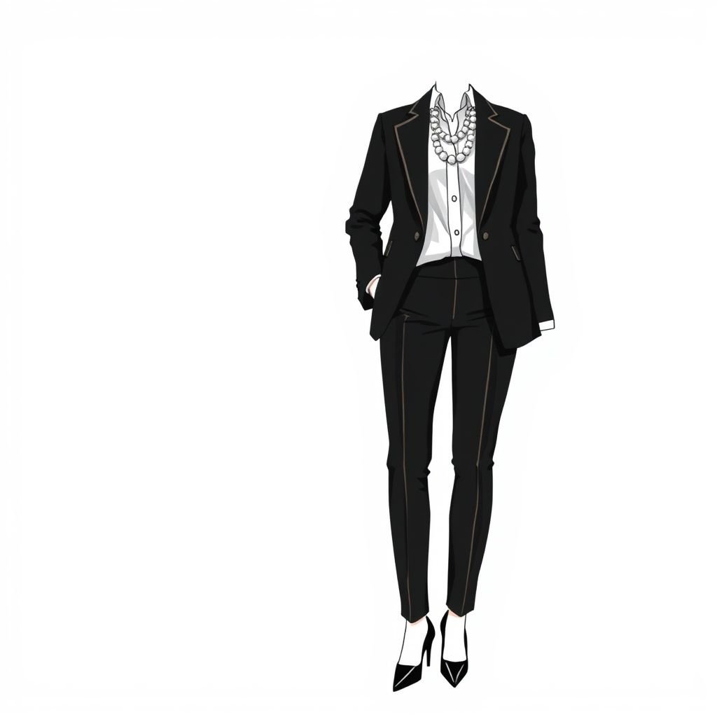 Fais-moi un ensemble anti type Chanel, très classique, minimaliste pour une PDG de société
Imagine an elegant ensemble for a powerful CEO, reminiscent of classic Chanel, reimagined. A tailored black blazer with structured shoulders, paired with a crisp white silk blouse. Slim-fit, high-waisted trousers create a streamlined silhouette. Accessorize with a pearl necklace and timeless patent leather pumps, exuding sophistication and authority in every detail.