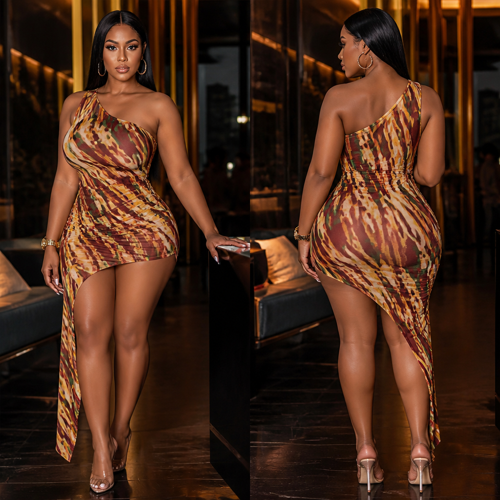 create image for creative sexy trendy design for Asymmetrical Hem Print Dress
mini bodycon
nightlife party night clubwear
front and back
african curvy model. Egypt fashion aesthetics.
photorealistic fashion design, create image for creative sexy trendy design for Asymmetrical Hem Print Dress
mini bodycon
nightlife party night clubwear
front and back
african curvy model. Egypt fashion aesthetics., just the design no text