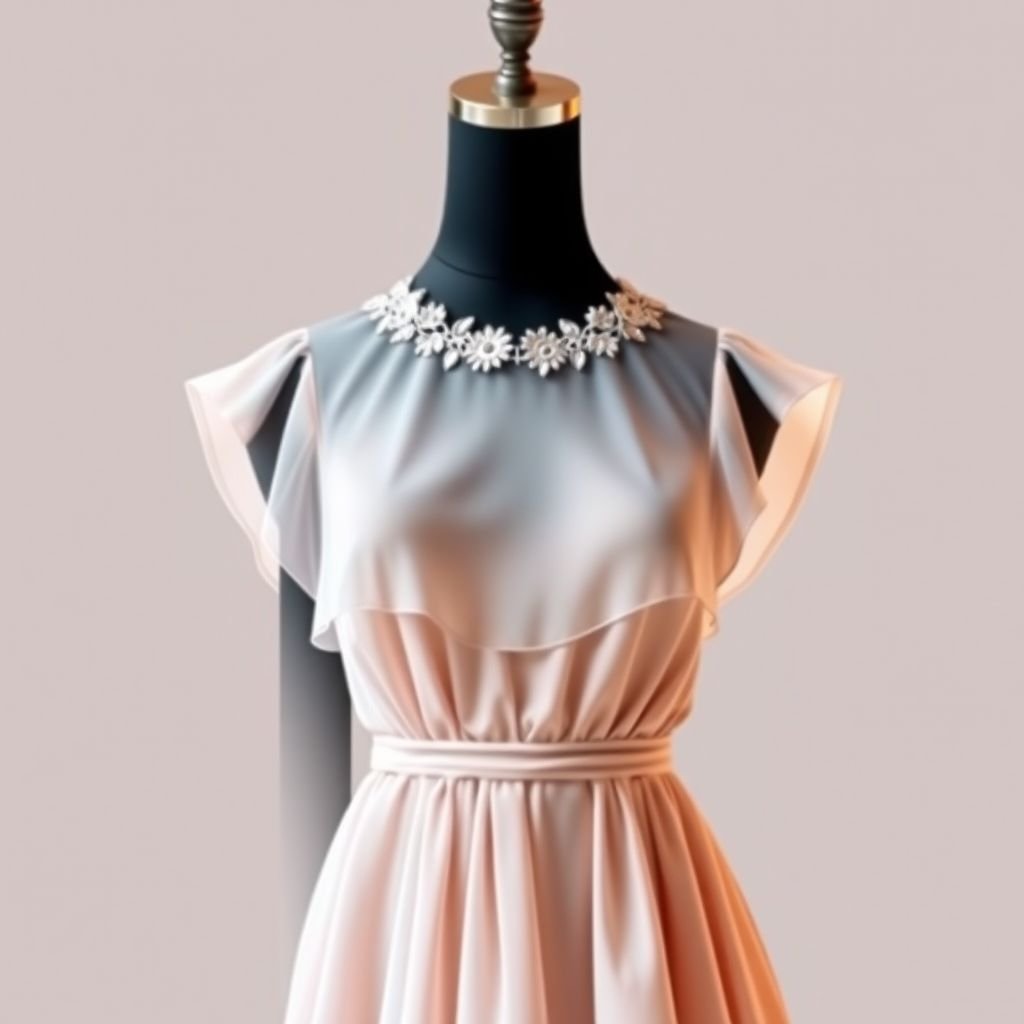 A short fansy dress for summer
Design an elegant summer dress featuring a sophisticated A-line silhouette. The dress boasts delicate lace embellishments along the neckline and a flowing chiffon overlay that dances with the breeze. Incorporate a soft pastel hue with subtle metallic accents, and finish with dainty cap sleeves to exude refined femininity and timeless grace.