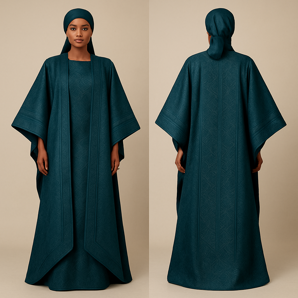 Create a shadda boubou for women that's the first of its kind, unique, classy, and sophisticated in design.
Create a shadda boubou for women that's the first of its kind, unique, classy, and sophisticated in design., show front and back
