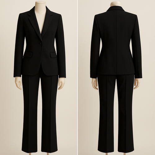 The design is daily it is classic it is black and it is pans and a jacket 
