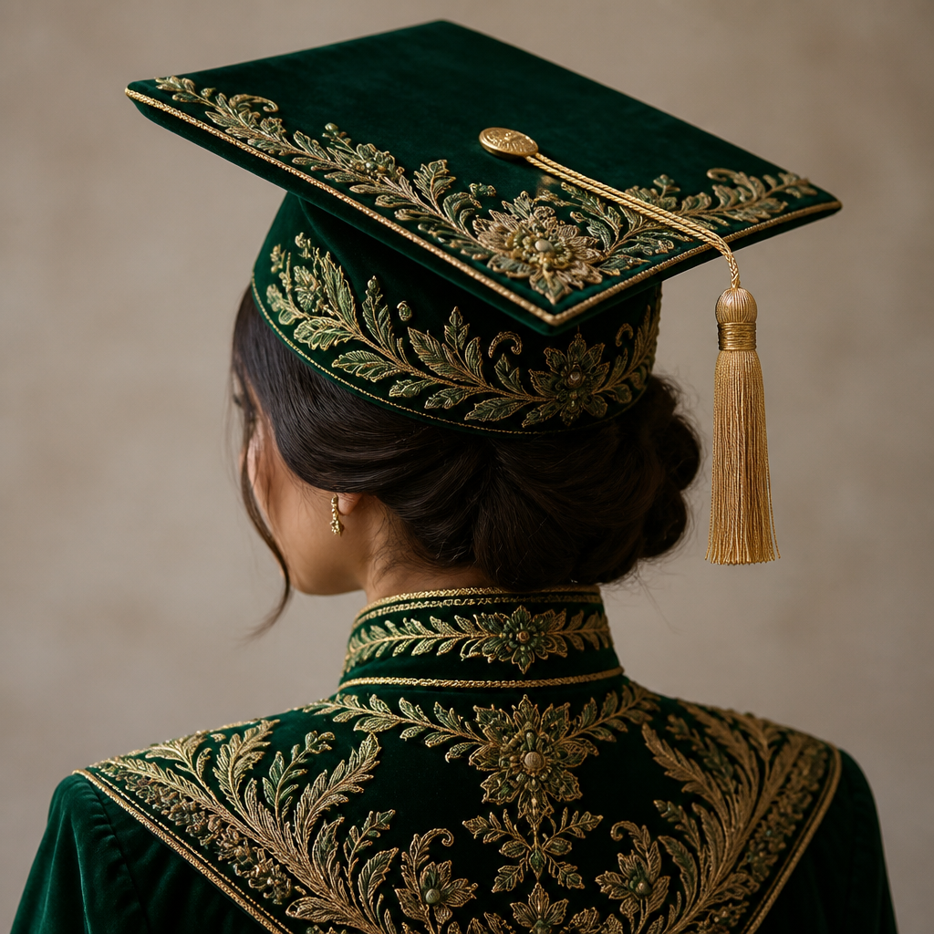 A Female Accessories design, made of Velvet, for Formal, suitable for Spring, in Middle Eastern style. dsign a graduation hat that match the outfit in the photo added. Algeria fashion aesthetics.
photorealistic fashion design, A Female Accessories design, made of Velvet, for Formal, suitable for Spring, in Middle Eastern style. dsign a graduation hat that match the outfit in the photo added. Algeria fashion aesthetics., middle_eastern style, just the design no text