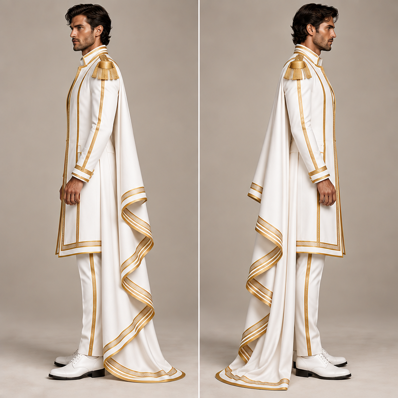 This is already good, can you show me the left and right side of the design?
edit the attached fashion design with these instructions: This is already good, can you show me the left and right side of the design?. keep it photorealistic, just the design no text