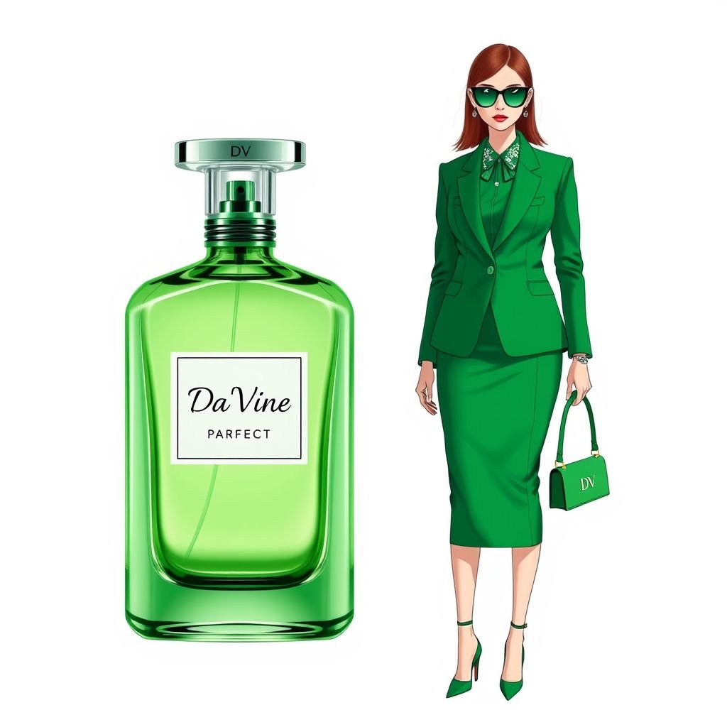 Clear and green eau de perfume bottle with the name “Da’Vine” on it. With DV on it. Shape the bottle as a D
Design a sleek and sophisticated business attire ensemble inspired by a clear green eau de perfume bottle labeled “Da’Vine.” Incorporate tailored lines and structured silhouettes, mirroring the D-shaped bottle. Features include a crisp emerald green blazer, a matching pencil skirt, and DV monogrammed accessories, exuding elegance and professionalism for the modern entrepreneur.