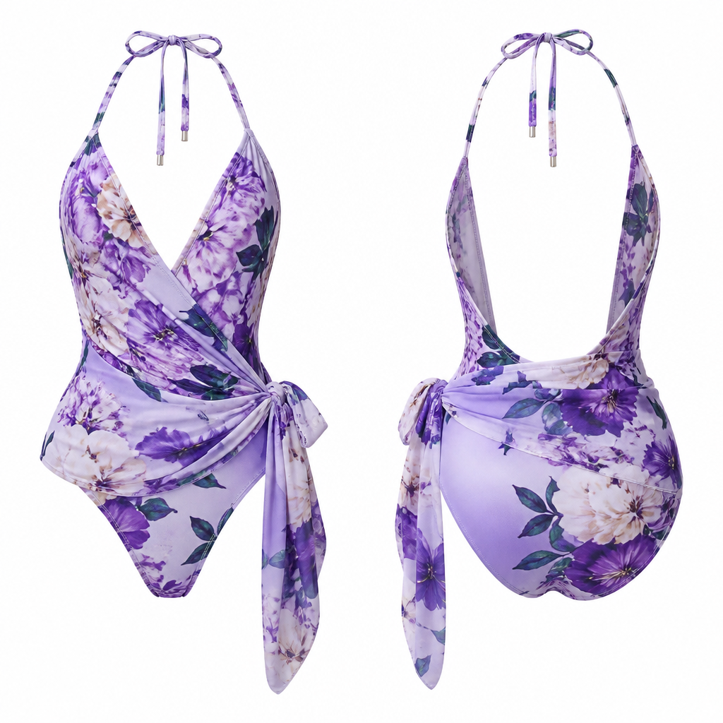 photorealistic fashion design, A Swimwear design, for Beach, suitable for Spring, in Elegant style. with a wrap, elegant style, just the design no text, show front and back. Refinement: make it purple floral
photorealistic fashion design, photorealistic fashion design, A Swimwear design, for Beach, suitable for Spring, in Elegant style. with a wrap, elegant style, just the design no text, show front and back. Refinement: make it purple floral, just the design no text