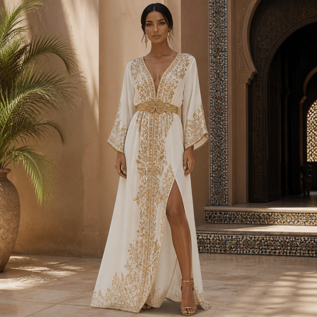 A Female Dress design, suitable for Summer, in Glamorous style. Morocco fashion aesthetics.
photorealistic fashion design, A Female Dress design, suitable for Summer, in Glamorous style. Morocco fashion aesthetics., glamorous style, just the design no text