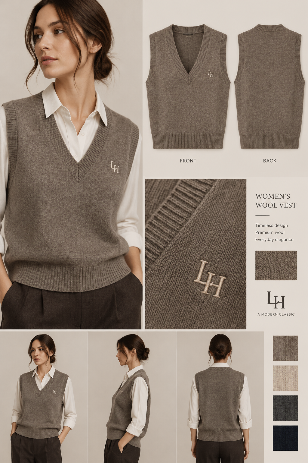 wool vest for woman,without bottones like jumper style with logo LH
wool vest for woman,without bottones like jumper style with logo LH
