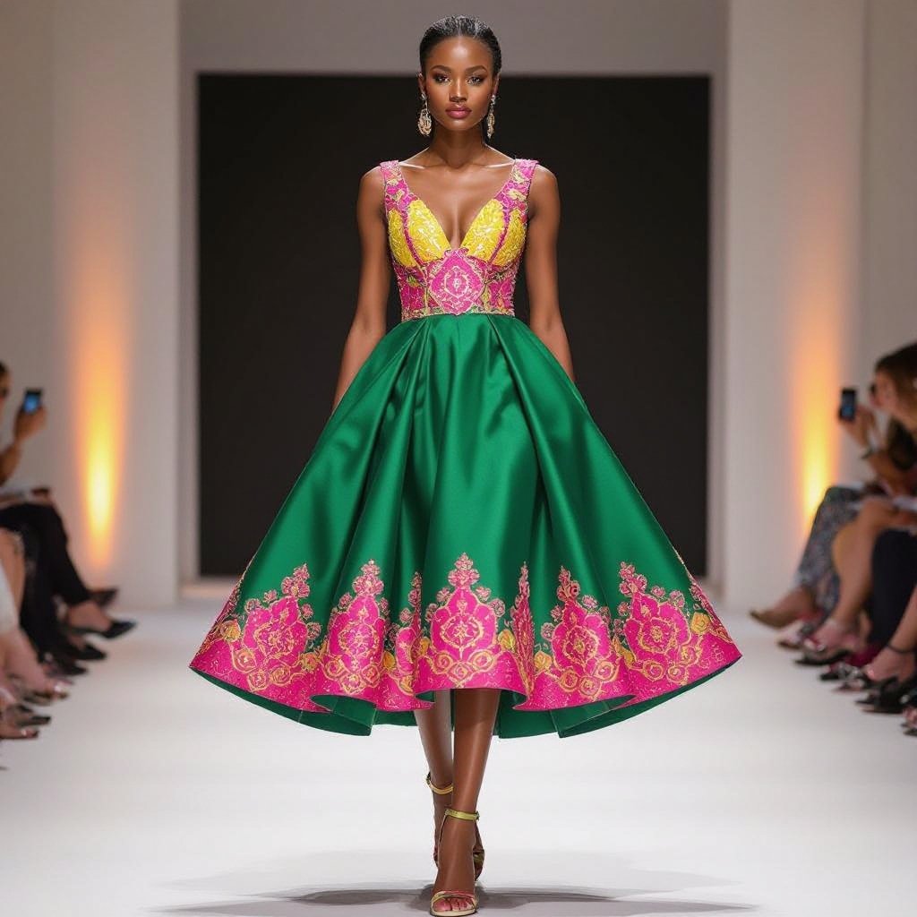 I want a midi dress Nigerian style super classic and elegant for night out and birthday party, I want a dress that’s look luxury and brilliant and light up with colors like pink and yellow
**A radiant Nigerian style midi dress, crafted from silk, features a sophisticated A-line cut. Adorned with pink and yellow embellishments, this luxurious design is perfect for an elegant night out or a vibrant birthday celebration.**