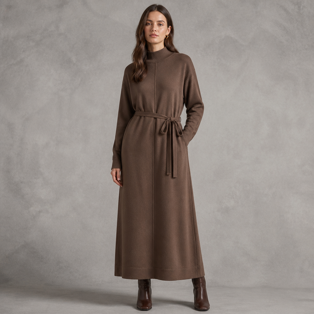 A Female Dress design, with modest, full coverage: longer hemlines, higher necklines and covered shoulders, suitable for Fall. Consider American fashion — diverse and trend-driven, casual-cool, athleisure influence, regional variety from NYC sophistication to LA relaxed. Current season is Autumn in United States. Present it as professional fashion catalogue photography: the garment is the subject, shown full-length with editorial styling, neutral posing and tasteful, non-suggestive framing.
photorealistic fashion design, A Female Dress design, with modest, full coverage: longer hemlines, higher necklines and covered shoulders, suitable for Fall. Consider American fashion — diverse and trend-driven, casual-cool, athleisure influence, regional variety from NYC sophistication to LA relaxed. Current season is Autumn in United States. Present it as professional fashion catalogue photography: the garment is the subject, shown full-length with editorial styling, neutral posing and tasteful, non-suggestive framing., just the design no text