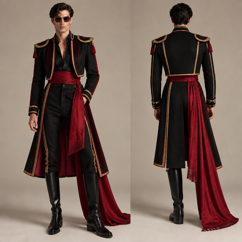 Make the outer coat longer which is below knee level but Vogue inspired must remain and pair it with stylish glasses that matches or fit for Vogue
edit the attached fashion design with these instructions: Make the outer coat longer which is below knee level but Vogue inspired must remain and pair it with stylish glasses that matches or fit for Vogue. keep it photorealistic, just the design no text