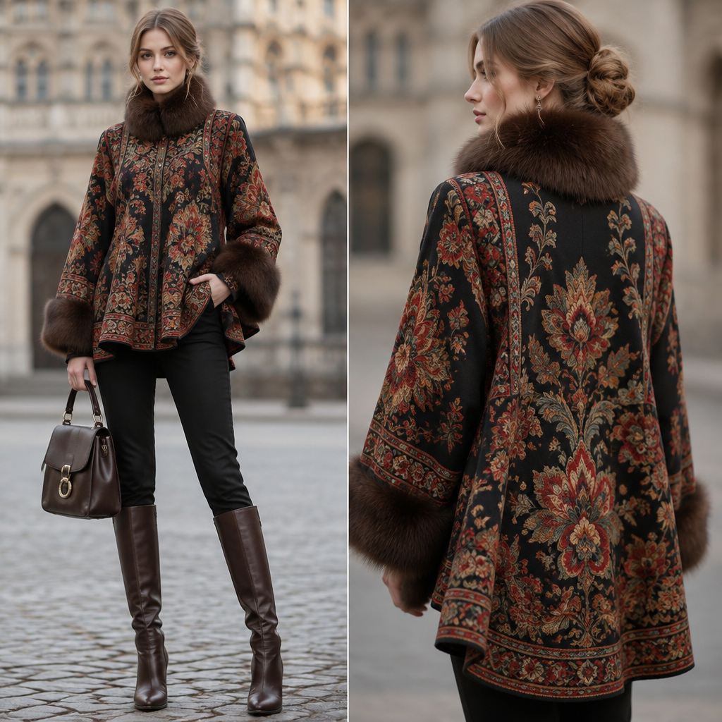 A Female Top design, with modest, full coverage: longer hemlines, higher necklines and covered shoulders, suitable for Fall. Consider Russian fashion — fur and layering traditions, bold patterns, mix of European elegance and Slavic folk motifs. Current season is Autumn in Russia. Present it as professional fashion catalogue photography: the garment is the subject, shown full-length with editorial styling, neutral posing and tasteful, non-suggestive framing.
photorealistic fashion design, A Female Top design, with modest, full coverage: longer hemlines, higher necklines and covered shoulders, suitable for Fall. Consider Russian fashion — fur and layering traditions, bold patterns, mix of European elegance and Slavic folk motifs. Current season is Autumn in Russia. Present it as professional fashion catalogue photography: the garment is the subject, shown full-length with editorial styling, neutral posing and tasteful, non-suggestive framing., just the design no text