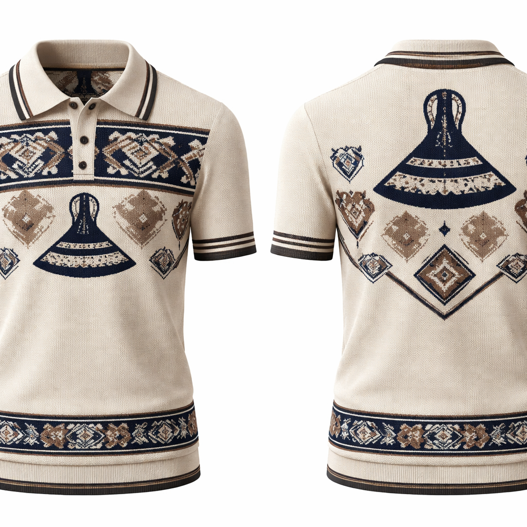 Knitted polo shirt with basotho prints
Knitted polo shirt with basotho prints
, elegant style, show front and back
