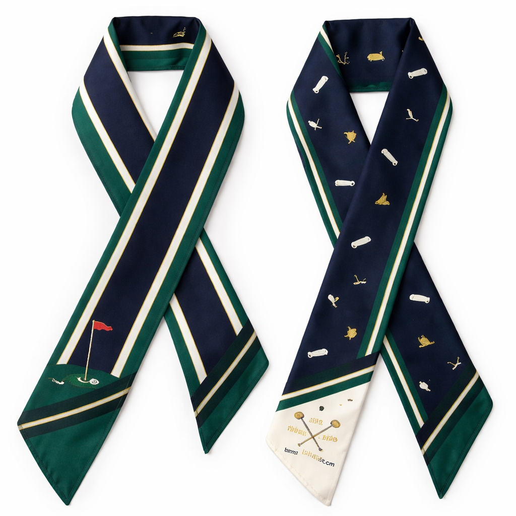 Create a silk scarf 5x86cm that is timeless for Golf lovers for women but not as intricate more simple Use PGA colors
Create a silk scarf 5x86cm that is timeless for Golf lovers for women but not as intricate more simple Use PGA colors, classic style, show front and back