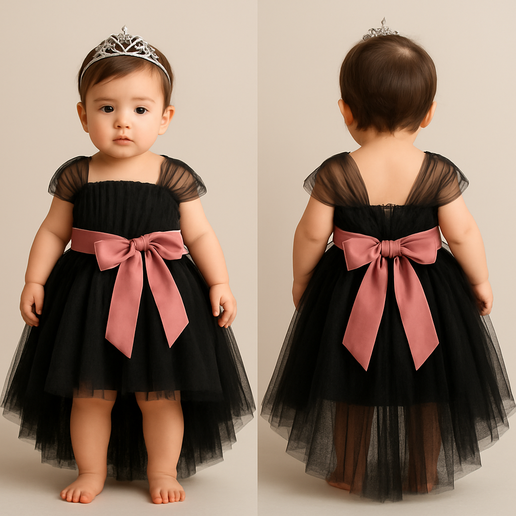 1歳の女の子のベビードレス着用画
黒のチュールドレス、前が短くて後ろが長いスカート、短長はっきりと
上半身は、細かいギャザーを寄せたベアトップのチュールのボディス
その上から同一色のチュールショルダーラップ、肩から膝上までをふんわり巻き付けるように、背中で左右のショルダーラップがくっつくように
胸下の切り返しにローズピンクのサテン生地の太めのリボンを前から一周巻いて、真ん中ではなく、左前あたりで大きくリボン縛り
リボンの結び目は前のみ
頭には派手すぎないシルバーのティアラ
1歳の女の子のベビードレス着用画
黒のチュールドレス、前が短くて後ろが長いスカート、短長はっきりと
上半身は、細かいギャザーを寄せたベアトップのチュールのボディス
その上から同一色のチュールショルダーラップ、肩から膝上までをふんわり巻き付けるように、背中で左右のショルダーラップがくっつくように
胸下の切り返しにローズピンクのサテン生地の太めのリボンを前から一周巻いて、真ん中ではなく、左前あたりで大きくリボン縛り
リボンの結び目は前のみ
頭には派手すぎないシルバーのティアラ, show front and back