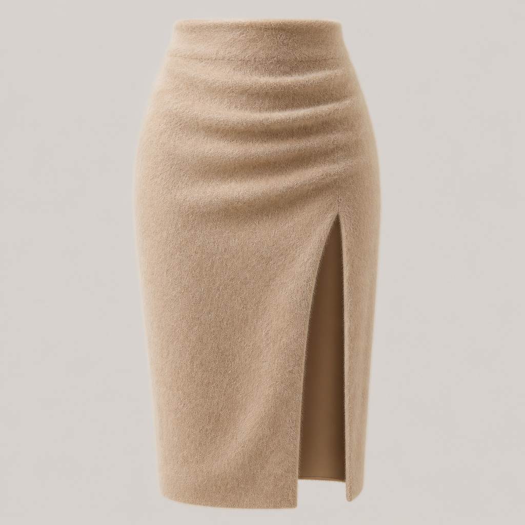 A Female Skirt design, made of Wool, for Date Night, suitable for Winter, in Glamorous + Vintage + Elegant style. beige, fuzzy, left side slit
photorealistic fashion design, A Female Skirt design, made of Wool, for Date Night, suitable for Winter, in Glamorous + Vintage + Elegant style. beige, fuzzy, left side slit, glamorous style, just the design no text
