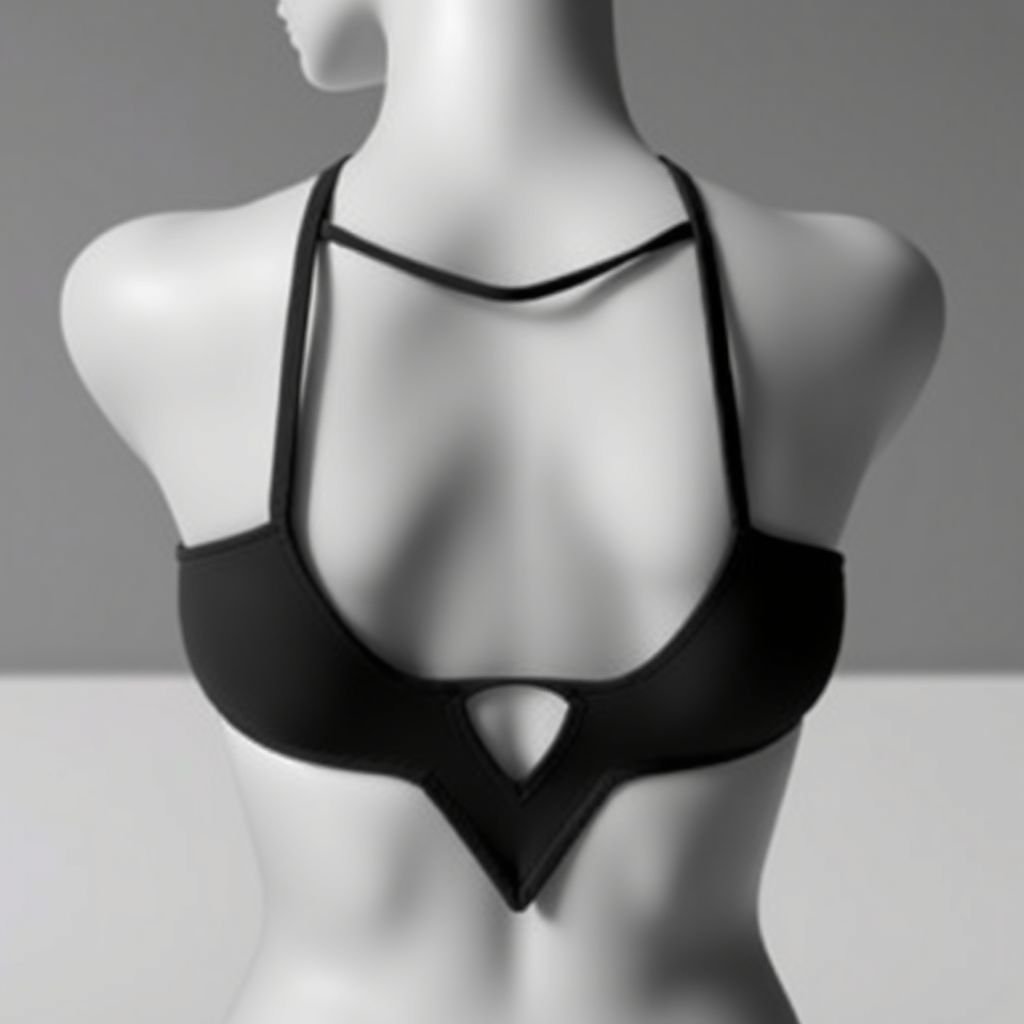 Triangle bikini
Design a triangle bikini featuring smooth, clean lines and a monochromatic color palette, emphasizing simplicity and modernity. Incorporate subtle asymmetry in the straps and a unique geometric cut-out at the back. The fabric should be matte and lightweight, ensuring a sleek silhouette that exudes effortless elegance while maintaining minimalist sophistication.