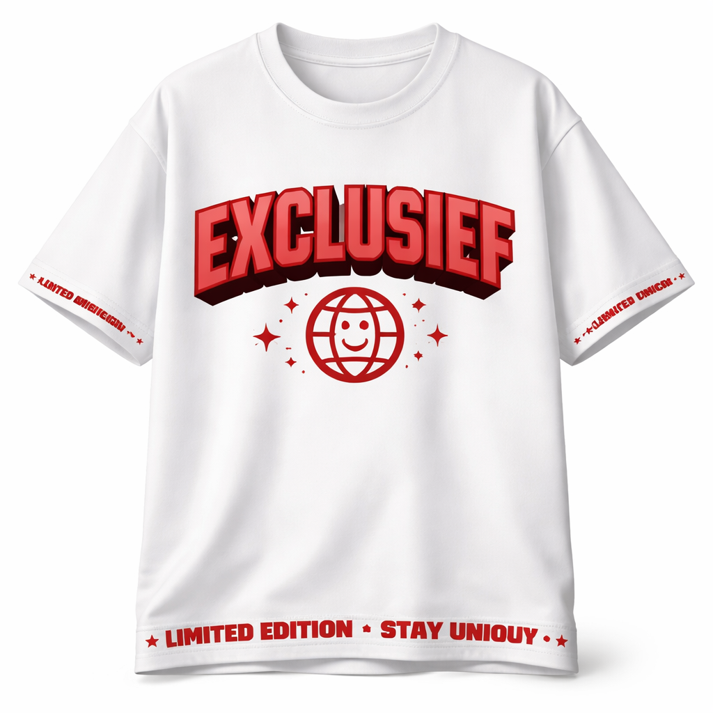 T-shirt white whit red letters exclusief whit en slogan aan de rand van de t-shirt low key icon geef een leuke design erbij
T-shirt white whit red letters exclusief whit en slogan aan de rand van de t-shirt low key icon geef een leuke design erbij
