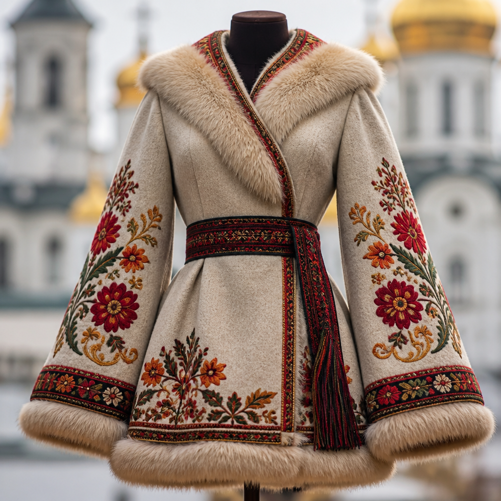 A Female Jacket design, made of Wool, suitable for Summer. Consider Russian fashion — fur and layering traditions, bold patterns, mix of European elegance and Slavic folk motifs. Current season is Summer in Russia.
photorealistic fashion design, A Female Jacket design, made of Wool, suitable for Summer. Consider Russian fashion — fur and layering traditions, bold patterns, mix of European elegance and Slavic folk motifs. Current season is Summer in Russia., just the design no text