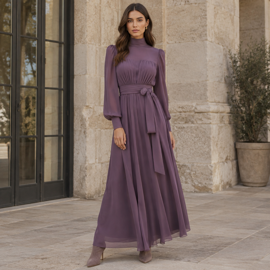 A Dress design, suitable for Fall, in Elegant style. لون موف. Israel fashion aesthetics. Present it as professional fashion catalogue photography: the garment is the subject, shown full-length with editorial styling, neutral posing and tasteful, non-suggestive framing.
photorealistic fashion design, A Dress design, suitable for Fall, in Elegant style. لون موف. Israel fashion aesthetics. Present it as professional fashion catalogue photography: the garment is the subject, shown full-length with editorial styling, neutral posing and tasteful, non-suggestive framing., elegant style, just the design no text