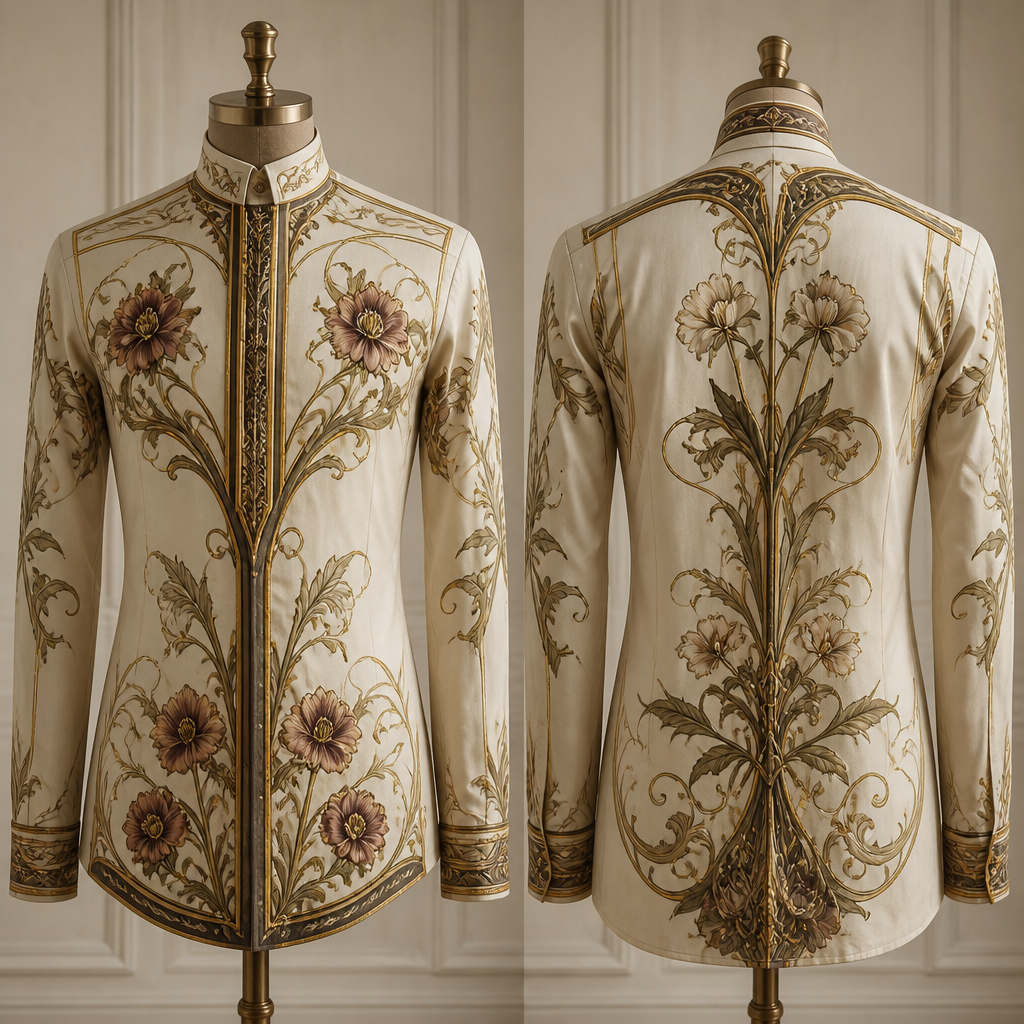 A Male Top design, for Formal, suitable for Fall, in Parisian + Art Nouveau + Academic style. Turkey fashion aesthetics.
photorealistic fashion design, A Male Top design, for Formal, suitable for Fall, in Parisian + Art Nouveau + Academic style. Turkey fashion aesthetics., parisian style, just the design no text, show front and back