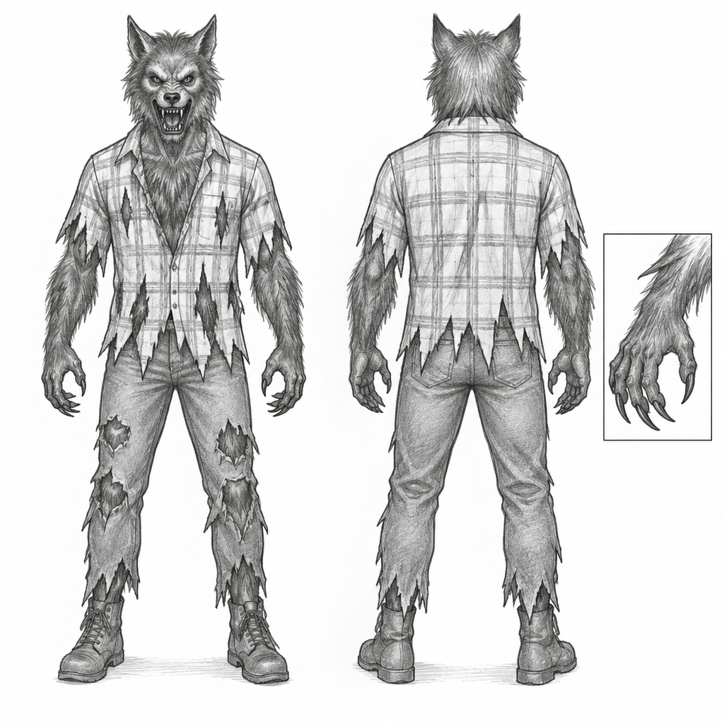 Can you make me a werewolf sketch for Halloween for a man easy sketch to draw easy
photorealistic fashion design, Can you make me a werewolf sketch for Halloween for a man easy sketch to draw easy , just the design no text
