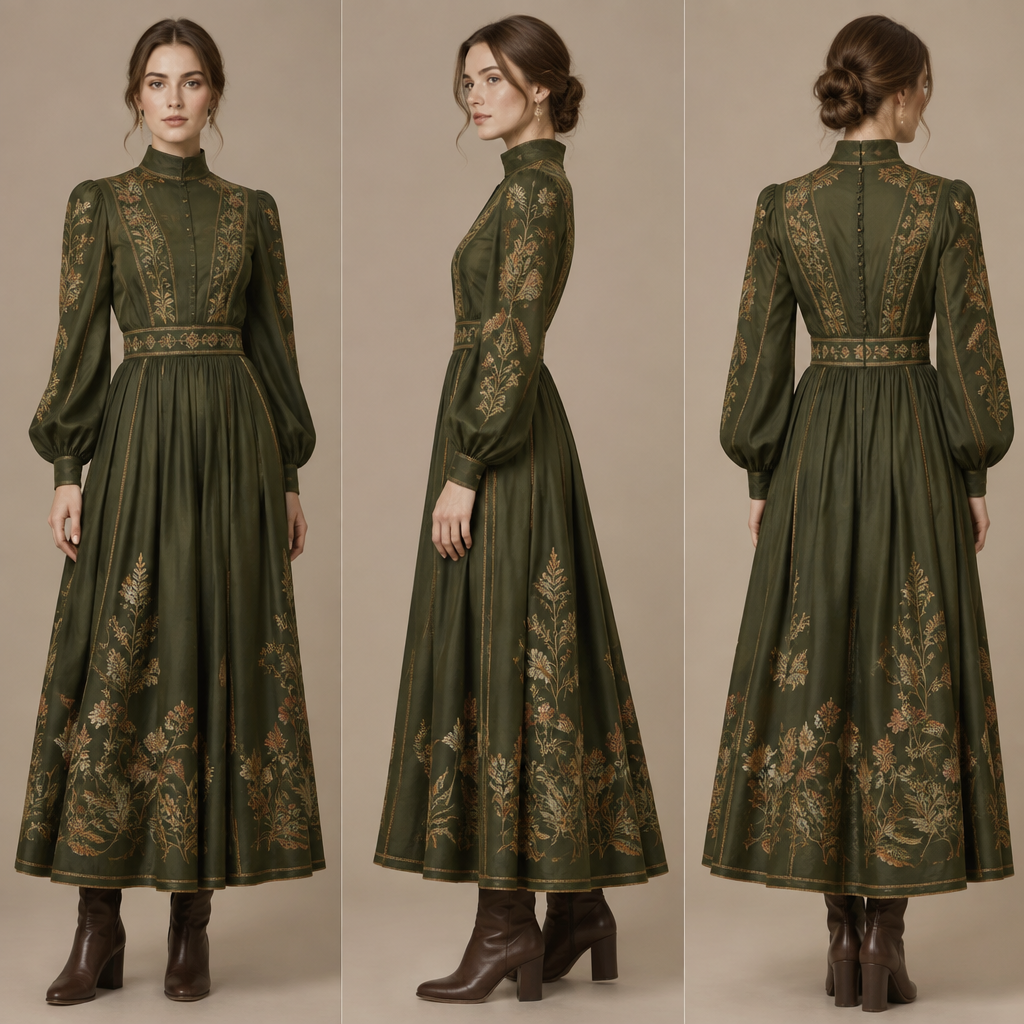 A Dress design, with modest, full coverage: longer hemlines, higher necklines and covered shoulders, suitable for Fall. LY fashion aesthetics. Current season is Autumn in LY. Present it as professional fashion catalogue photography: the garment is the subject, shown full-length with editorial styling, neutral posing and tasteful, non-suggestive framing.
photorealistic fashion design, A Dress design, with modest, full coverage: longer hemlines, higher necklines and covered shoulders, suitable for Fall. LY fashion aesthetics. Current season is Autumn in LY. Present it as professional fashion catalogue photography: the garment is the subject, shown full-length with editorial styling, neutral posing and tasteful, non-suggestive framing., just the design no text