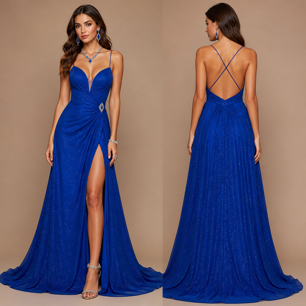 Blue prom dress with accessories
photorealistic fashion design, Blue prom dress with accessories, colorful style, just the design no text, show front and back