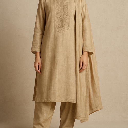 Pakistani shalwar and kameez on raw silk dress

